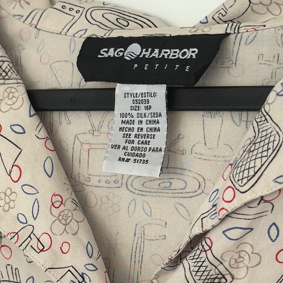 Sag Harbor 100% Silk Cream Decor Patterned Women's Top - Picture 2 of 10